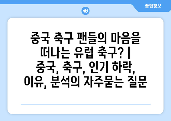 중국 축구 팬들의 마음을 떠나는 유럽 축구? | 중국, 축구, 인기 하락, 이유, 분석