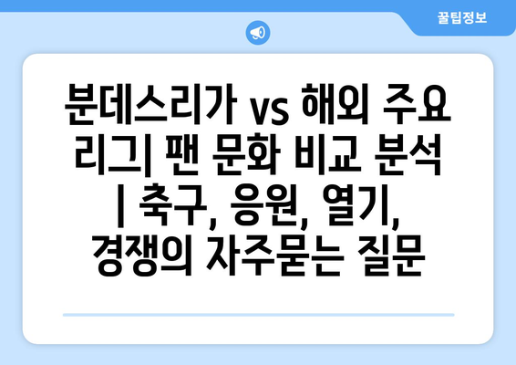 분데스리가 vs 해외 주요 리그| 팬 문화 비교 분석 | 축구, 응원, 열기, 경쟁