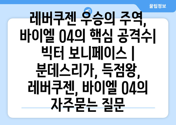 레버쿠젠 우승의 주역, 바이엘 04의 핵심 공격수| 빅터 보니페이스 | 분데스리가, 득점왕, 레버쿠젠, 바이엘 04