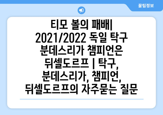 티모 볼의 패배| 2021/2022 독일 탁구 분데스리가 챔피언은 뒤셀도르프 | 탁구, 분데스리가, 챔피언, 뒤셀도르프