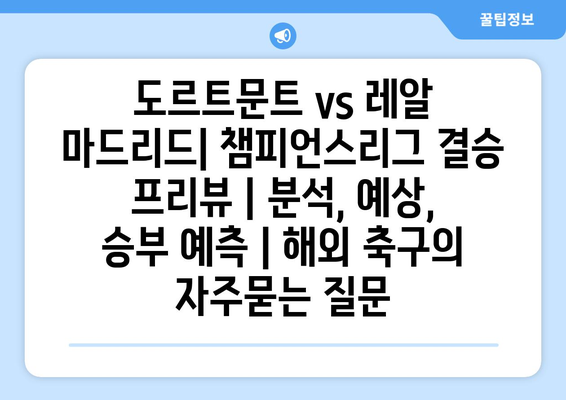 도르트문트 vs 레알 마드리드| 챔피언스리그 결승 프리뷰 | 분석, 예상, 승부 예측 | 해외 축구