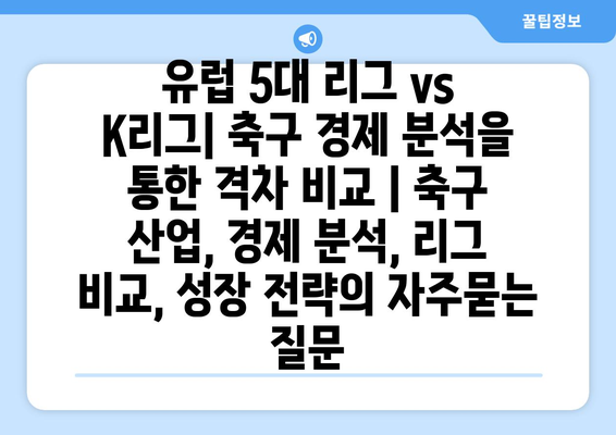 유럽 5대 리그 vs K리그| 축구 경제 분석을 통한 격차 비교 | 축구 산업, 경제 분석, 리그 비교, 성장 전략