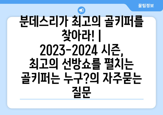 분데스리가 최고의 골키퍼를 찾아라! | 2023-2024 시즌, 최고의 선방쇼를 펼치는 골키퍼는 누구?