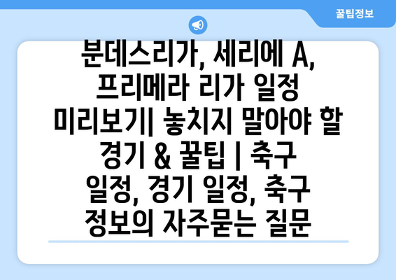 분데스리가, 세리에 A, 프리메라 리가 일정 미리보기| 놓치지 말아야 할 경기 & 꿀팁 | 축구 일정, 경기 일정, 축구 정보