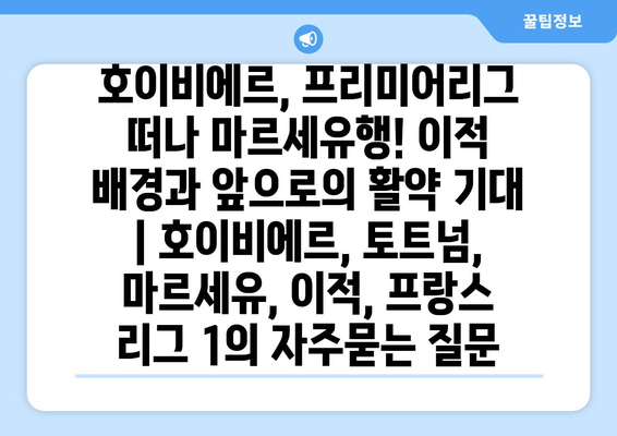 호이비에르, 프리미어리그 떠나 마르세유행! 이적 배경과 앞으로의 활약 기대 | 호이비에르, 토트넘, 마르세유, 이적, 프랑스 리그 1