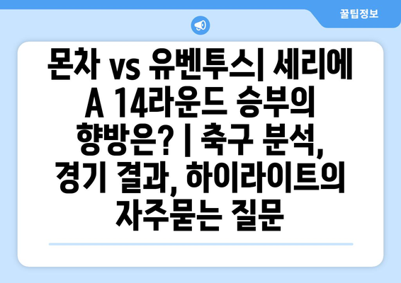 몬차 vs 유벤투스| 세리에 A 14라운드 승부의 향방은? | 축구 분석, 경기 결과, 하이라이트