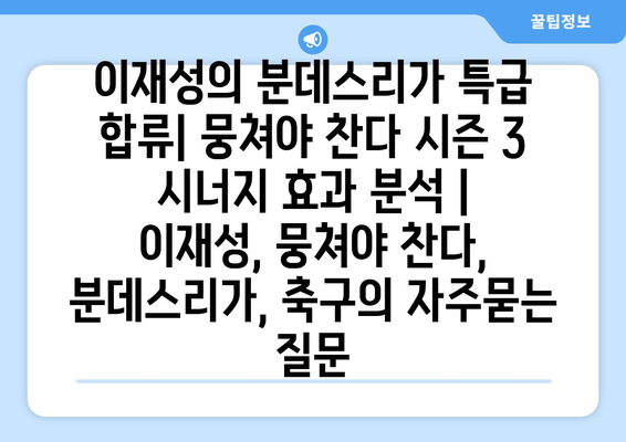 이재성의 분데스리가 특급 합류| 뭉쳐야 찬다 시즌 3 시너지 효과 분석 | 이재성, 뭉쳐야 찬다, 분데스리가, 축구