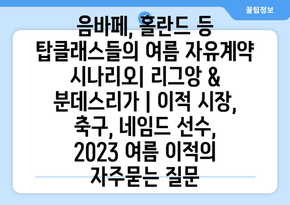 음바페, 홀란드 등 탑클래스들의 여름 자유계약 시나리오| 리그앙 & 분데스리가 | 이적 시장, 축구, 네임드 선수, 2023 여름 이적