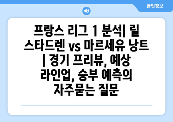 프랑스 리그 1 분석| 릴 스타드렌 vs 마르세유 낭트 | 경기 프리뷰, 예상 라인업, 승부 예측