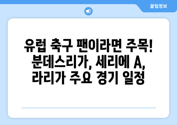 유럽 축구 팬이라면 놓칠 수 없는! 독일 분데스리가, 세리에 A, 스페인 리그 일정 총정리 | 유럽 축구, 축구 일정, 경기 일정, 축구 중계