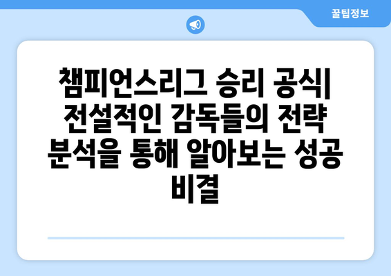 챔피언스리그 역사를 새긴 거장들| 역대 우승 감독들의 전략 분석 | 챔피언스리그, 축구 감독, 전략, 분석, 역사