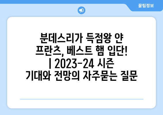 분데스리가 득점왕 얀 프란츠, 베스트 햄 입단! | 2023-24 시즌 기대와 전망