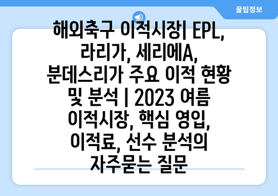 해외축구 이적시장| EPL, 라리가, 세리에A, 분데스리가 주요 이적 현황 및 분석 | 2023 여름 이적시장, 핵심 영입, 이적료, 선수 분석