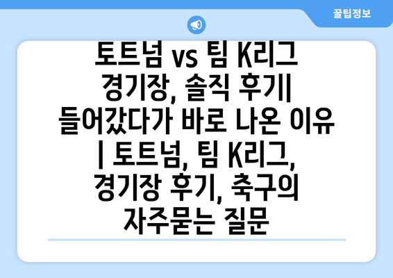 토트넘 vs 팀 K리그 경기장, 솔직 후기| 들어갔다가 바로 나온 이유 | 토트넘, 팀 K리그, 경기장 후기, 축구