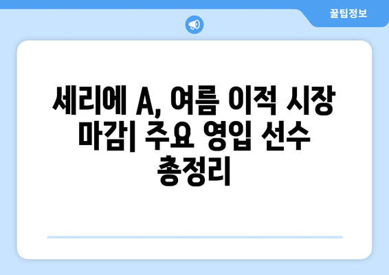 세리에 A 이적 시장 오피셜 완벽 정리 | 2023 여름 이적 시장 분석 및 주요 선수 이적 현황