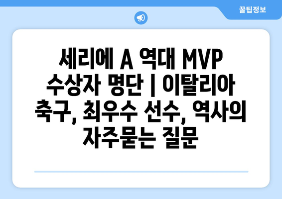 세리에 A 역대 MVP 수상자 명단 | 이탈리아 축구, 최우수 선수, 역사