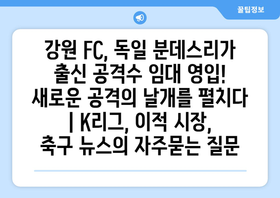 강원 FC, 독일 분데스리가 출신 공격수 임대 영입! 새로운 공격의 날개를 펼치다 | K리그, 이적 시장, 축구 뉴스