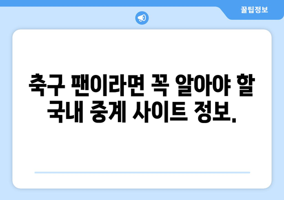 해외 축구 중계, 이제 놓치지 마세요! 국내 중계 사이트 총정리 | 축구 중계, 실시간 스트리밍, 해외 축구