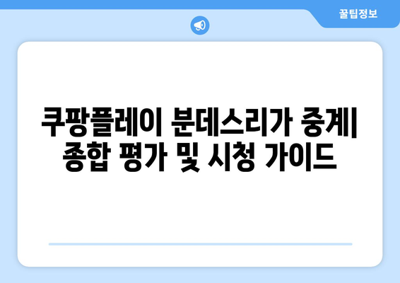 분데스리가 중계, 쿠팡 플레이는 어떨까요? 장단점 비교분석 & 종합 평가 | 축구 중계, 스포츠 스트리밍, 쿠팡 플레이, 분데스리가