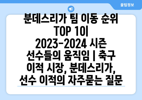 분데스리가 팀 이동 순위 TOP 10| 2023-2024 시즌 선수들의 움직임 | 축구 이적 시장, 분데스리가, 선수 이적